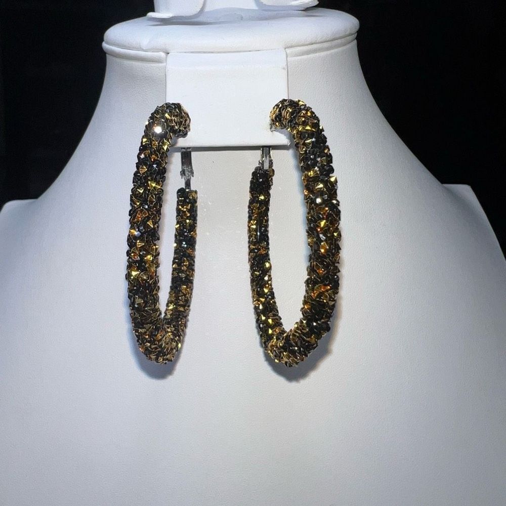 Black and Gold Chunky Sparkle Hoop Earrings
